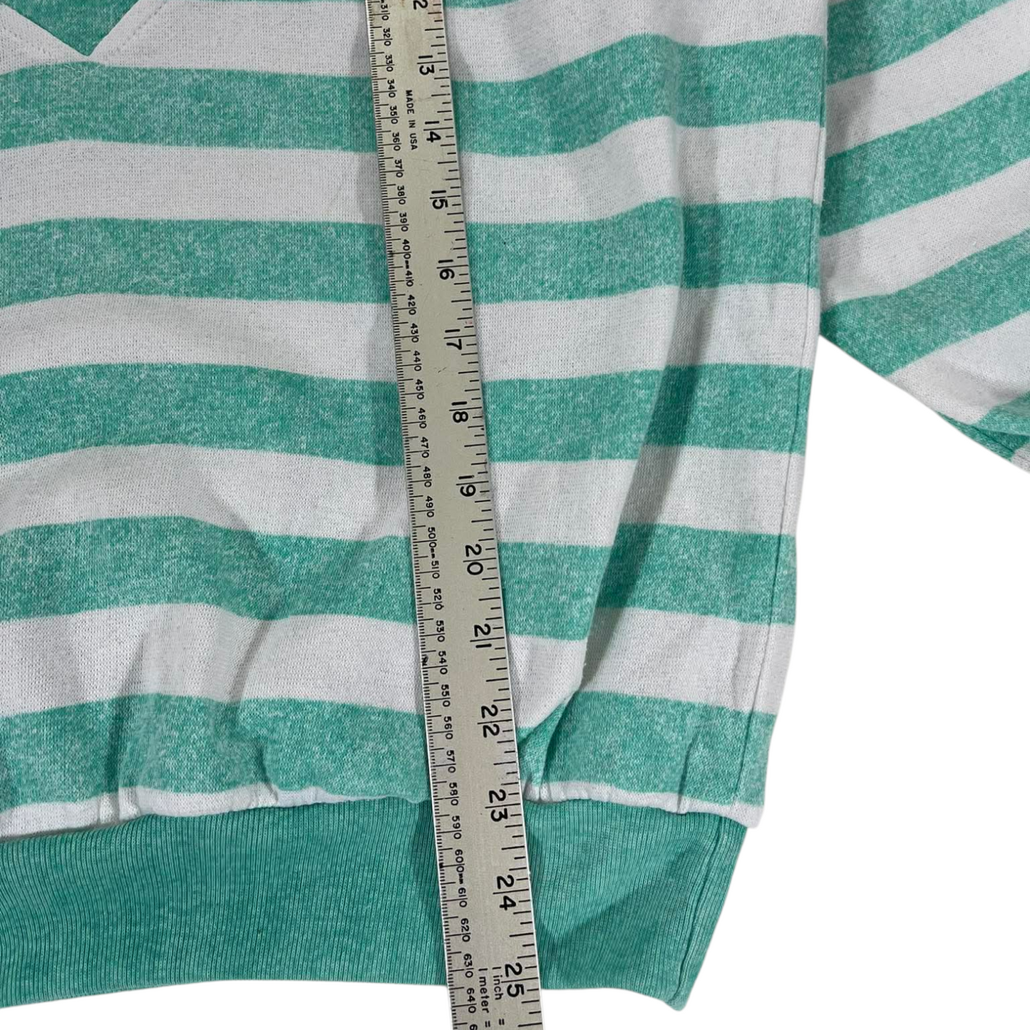 90s GREEN STRIPED QUARTER ZIP SWEATSHIRT (M)