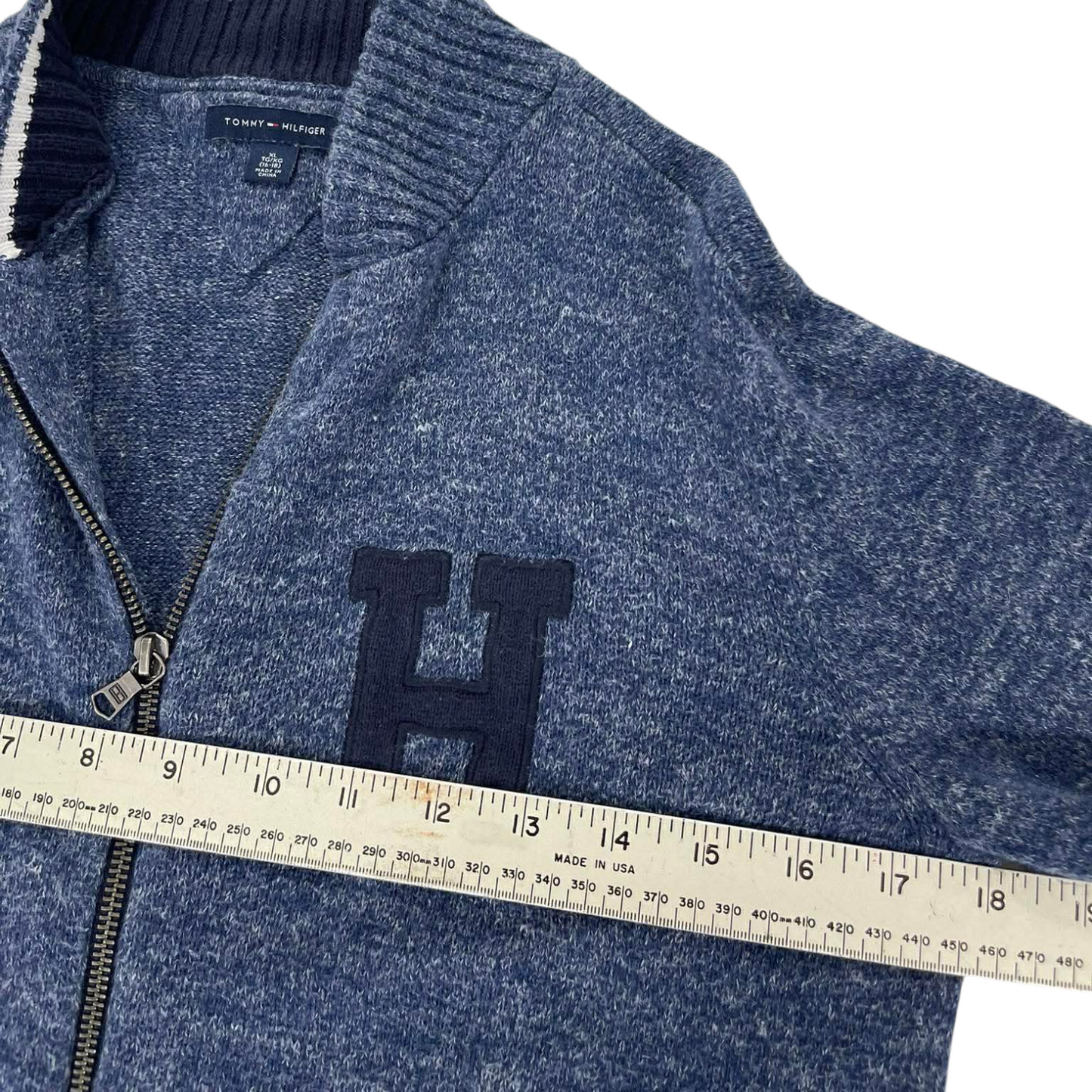 TOMMY HILFIGER NAVY BLUE ZIP UP SWEATER (XL)