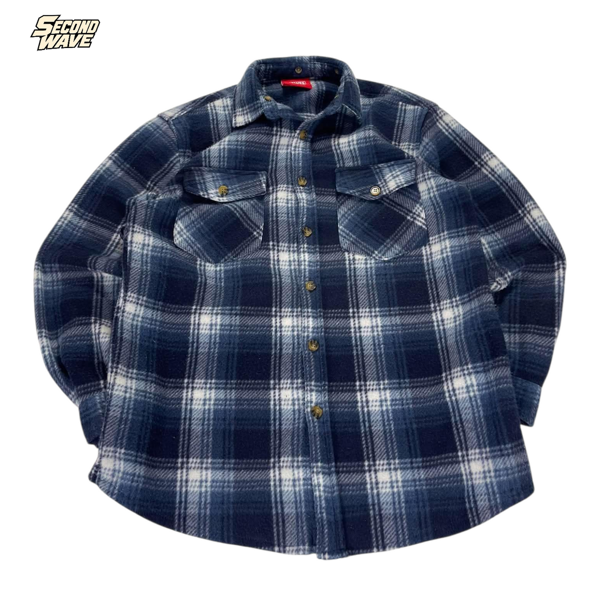 LOWES AUSTRALIA BLUE & WHITE PLAID FLANNEL (S, FITS LIKE M - L)