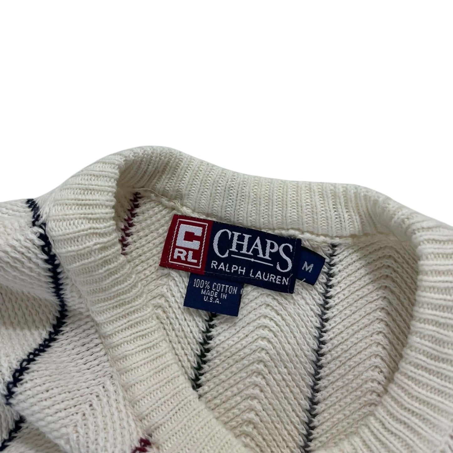 VINTAGE CHAPS RALPH LAUREN CREAM STRIPED SWEATER (M)