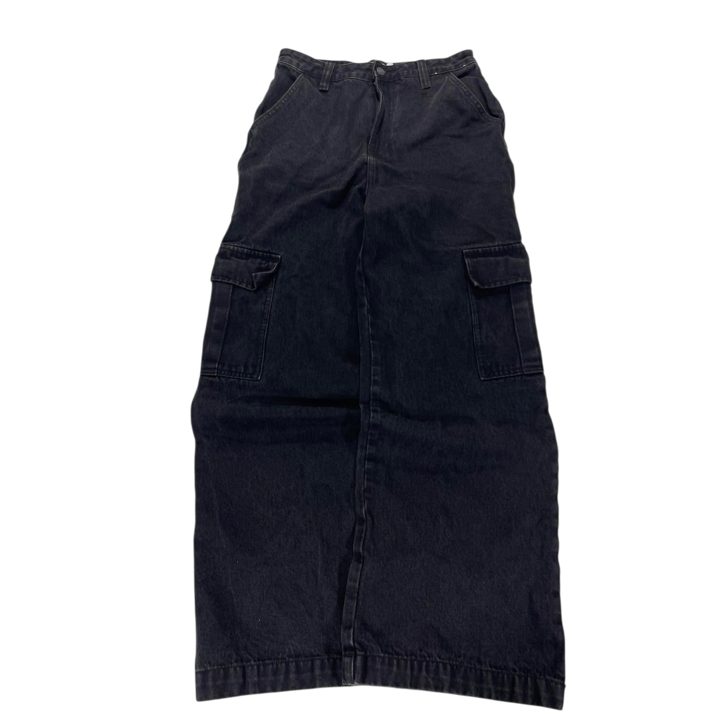 GLASSONS BAGGY BLACK DENIM CARGO PANTS WITH MULTIPLE POCKETS (28)