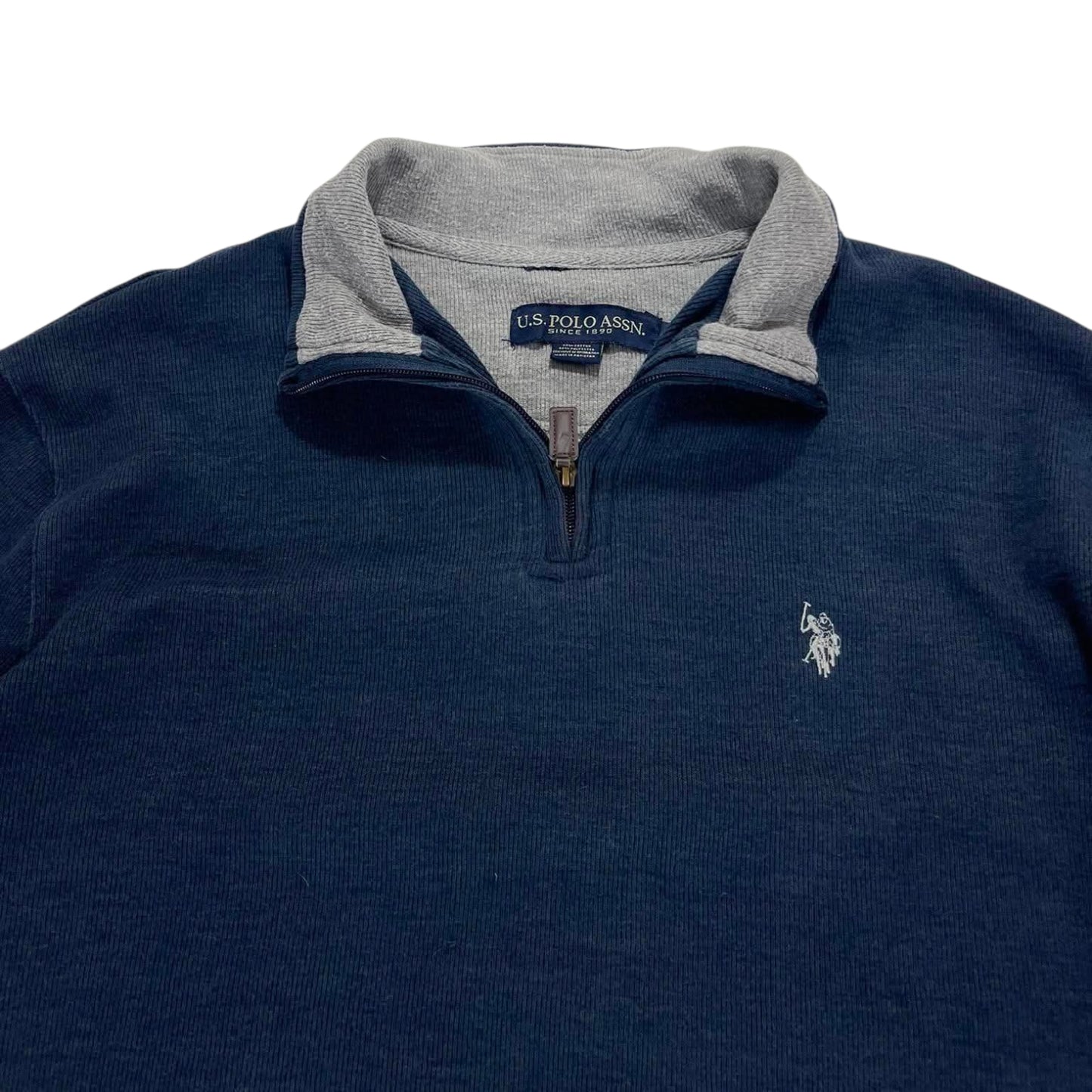 VINTAGE U.S. POLO ASSN. NAVY BLUE QUARTER ZIP SWEATSHIRT (L)