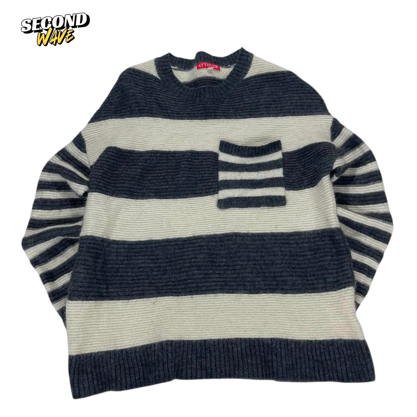 CREAM AND BLACK STRIPED SWEATER (S-M)