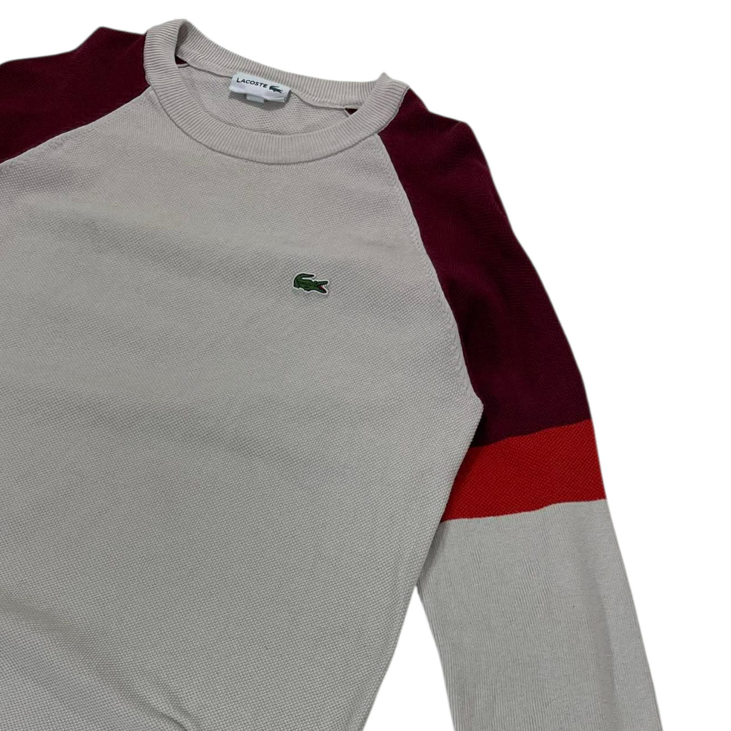 LACOSTE RED AND CREM SWEATER (M-L)