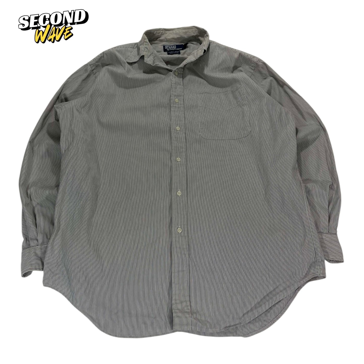 VINTAGE RALPH LAUREN GREY STRIPED BUTTON UP (L)