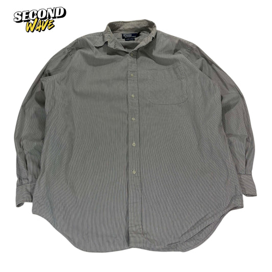 VINTAGE RALPH LAUREN GREY STRIPED BUTTON UP (L)