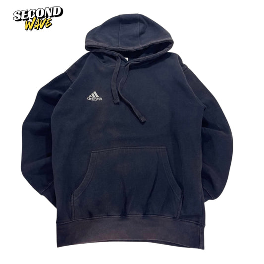 FADED ADIDAS NAVY BLUE HOODIE WITH EMBROIDERED LOGO (S-M)