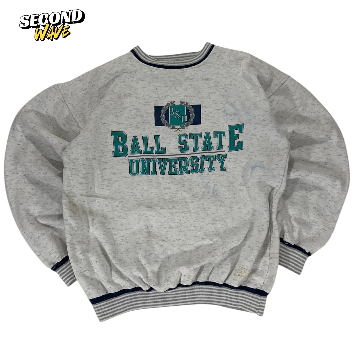 VINTAGE 90S BALL STATE UNIVERSITY GREY CREWNECK SWEATSHIRT (M)