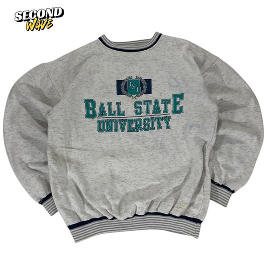 VINTAGE 90S BALL STATE UNIVERSITY GREY CREWNECK SWEATSHIRT (M)