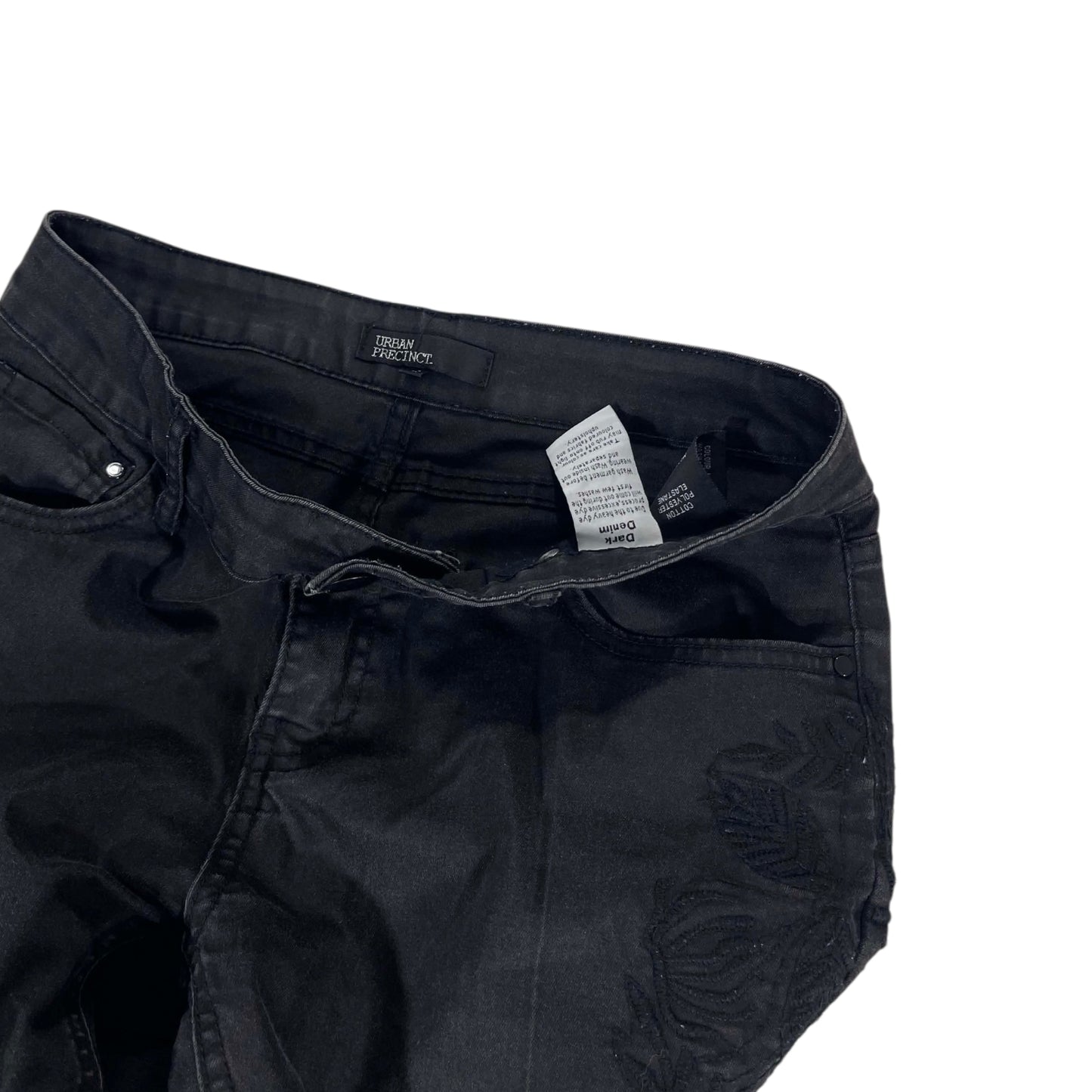 VINTAGE BLACK DENIM FLORAL JEANS (UK10)