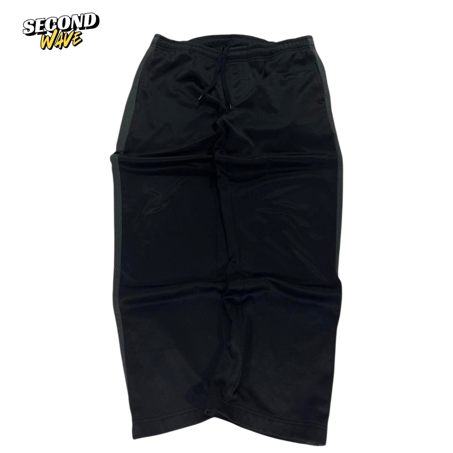 VINTAGE SPORTS BLACK BAGGY TRACK PANTS WITH DRAWSTRING WAIST AND POCKETS (L)
