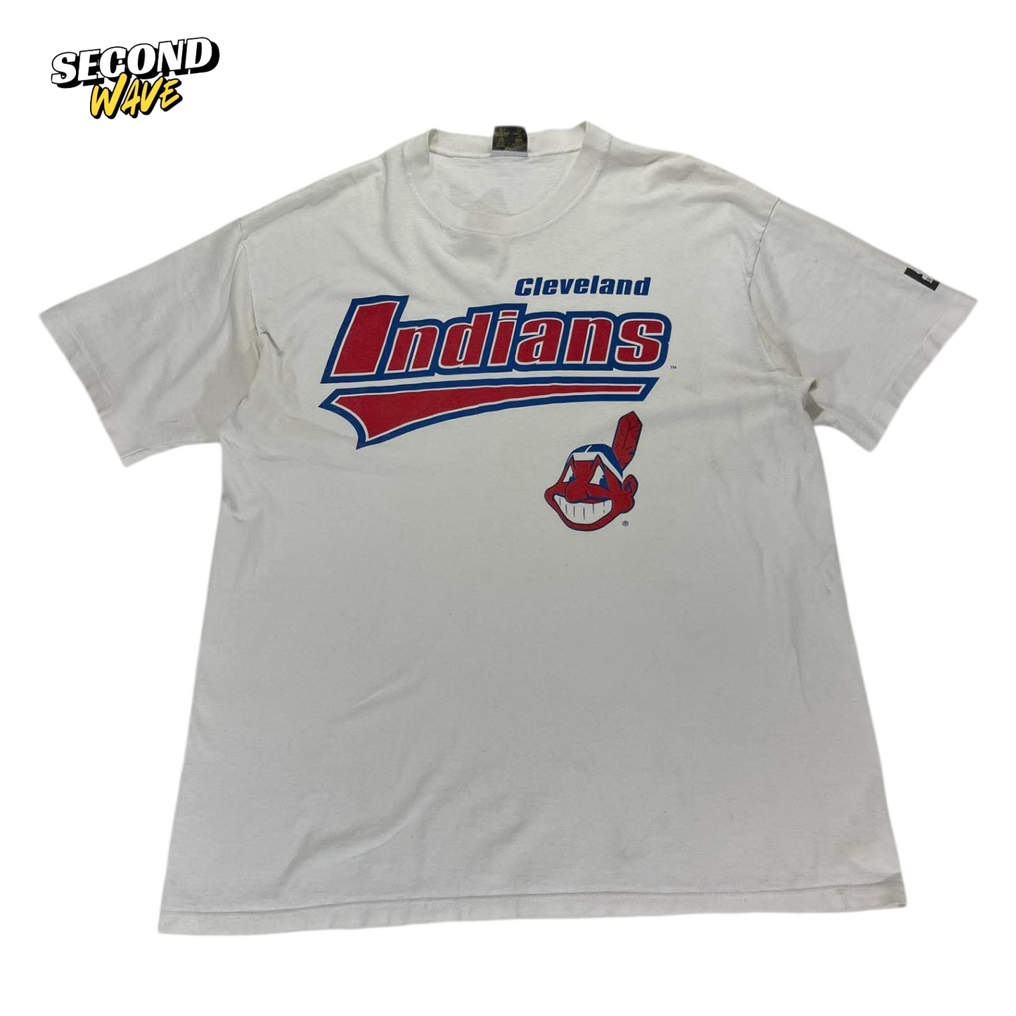CLEVELAND INDIANS WHITE COTTON T-SHIRT (L-XL)