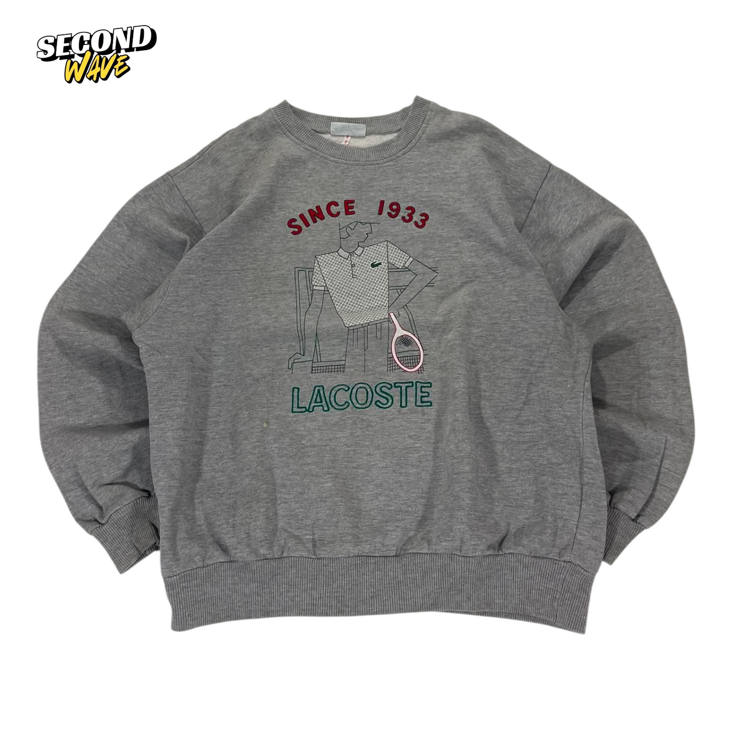 VINTAGE LACOSTE GREY SWEATSHIRT WITH EMBROIDERED GRAPHIC (M)