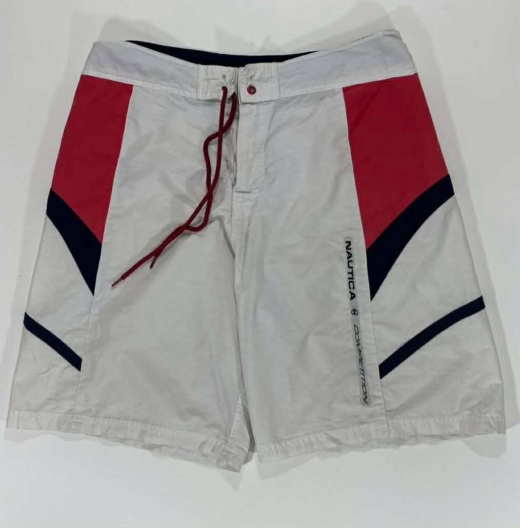 VINTAGE NAUTICA COMPETITION WHITE & RED SWIM TRUNKS (M)