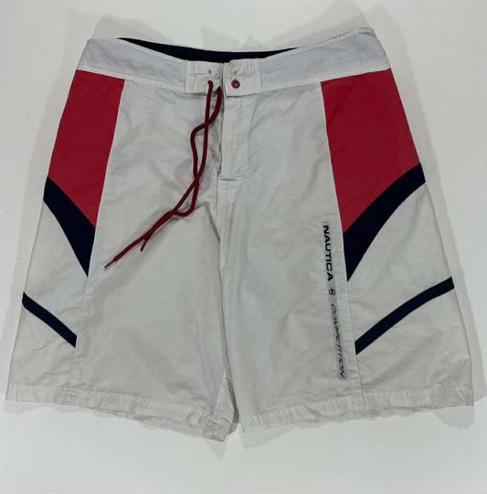 VINTAGE NAUTICA COMPETITION WHITE & RED SWIM TRUNKS (M)