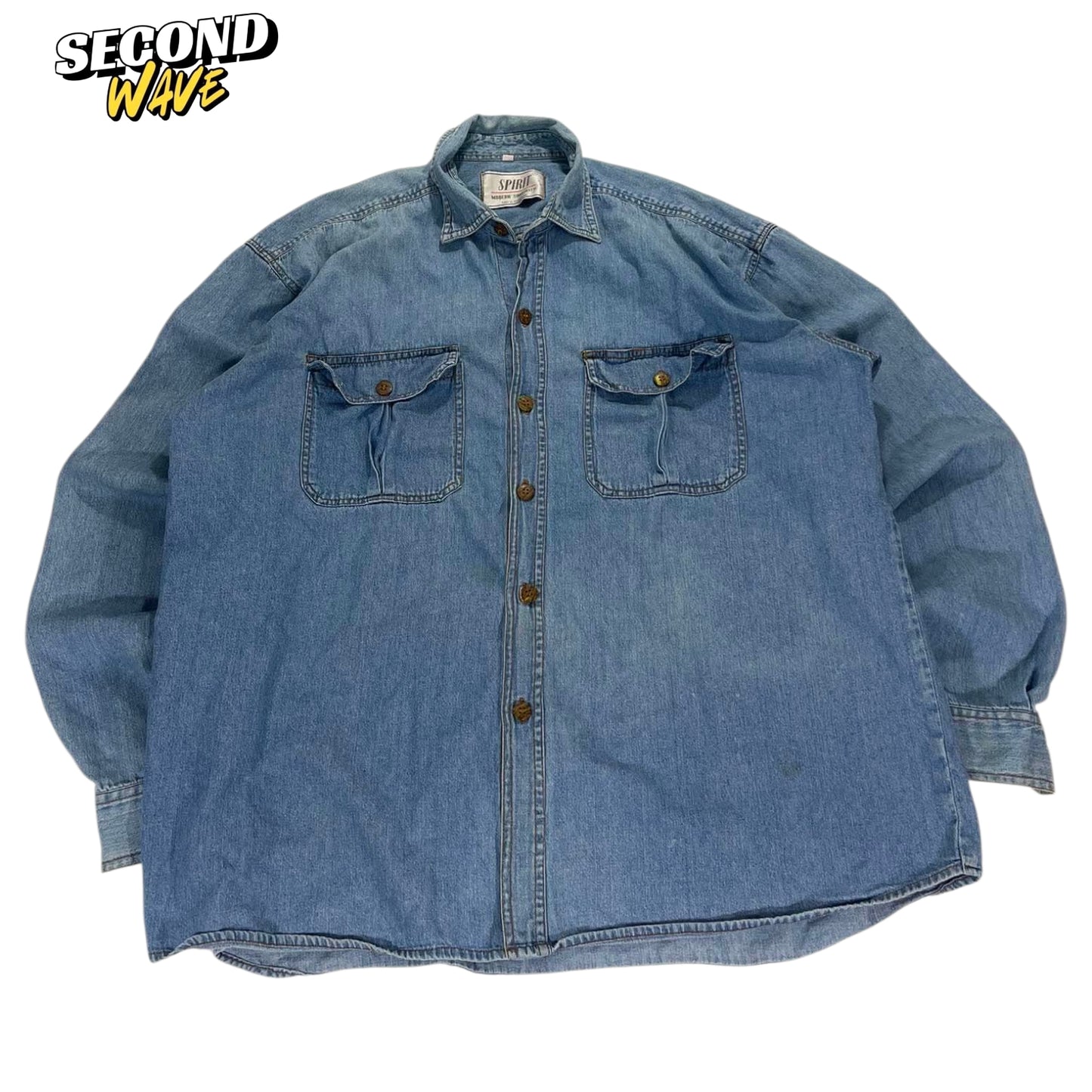VINTAGE SPIRIT BLUE DENIM BUTTON UP (L)