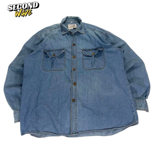 VINTAGE SPIRIT BLUE DENIM BUTTON UP (L)