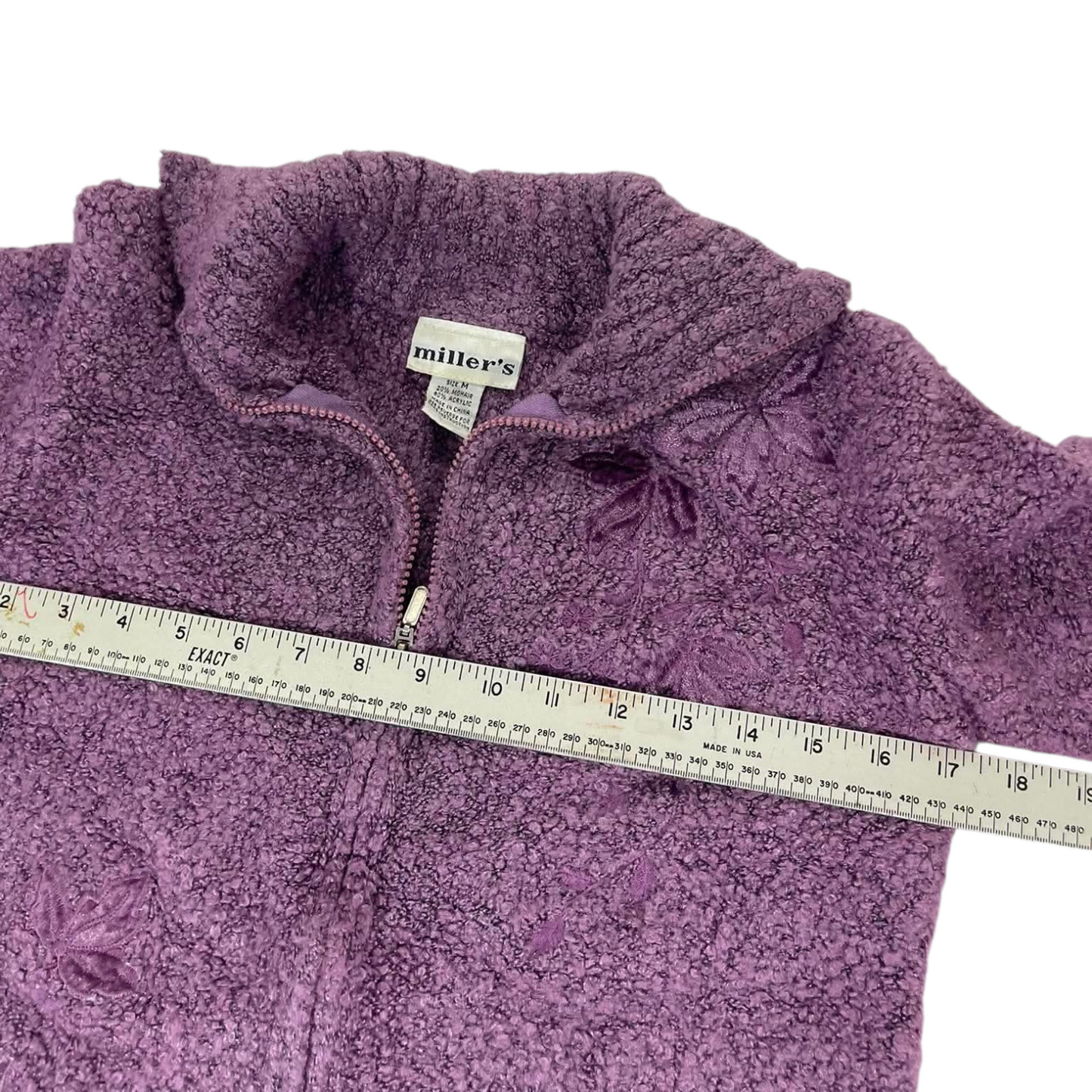 MILLERS PURPLE FLEECE QUARTER ZIP WITH EMBROIDERED LEAVES AND BOW (M)
