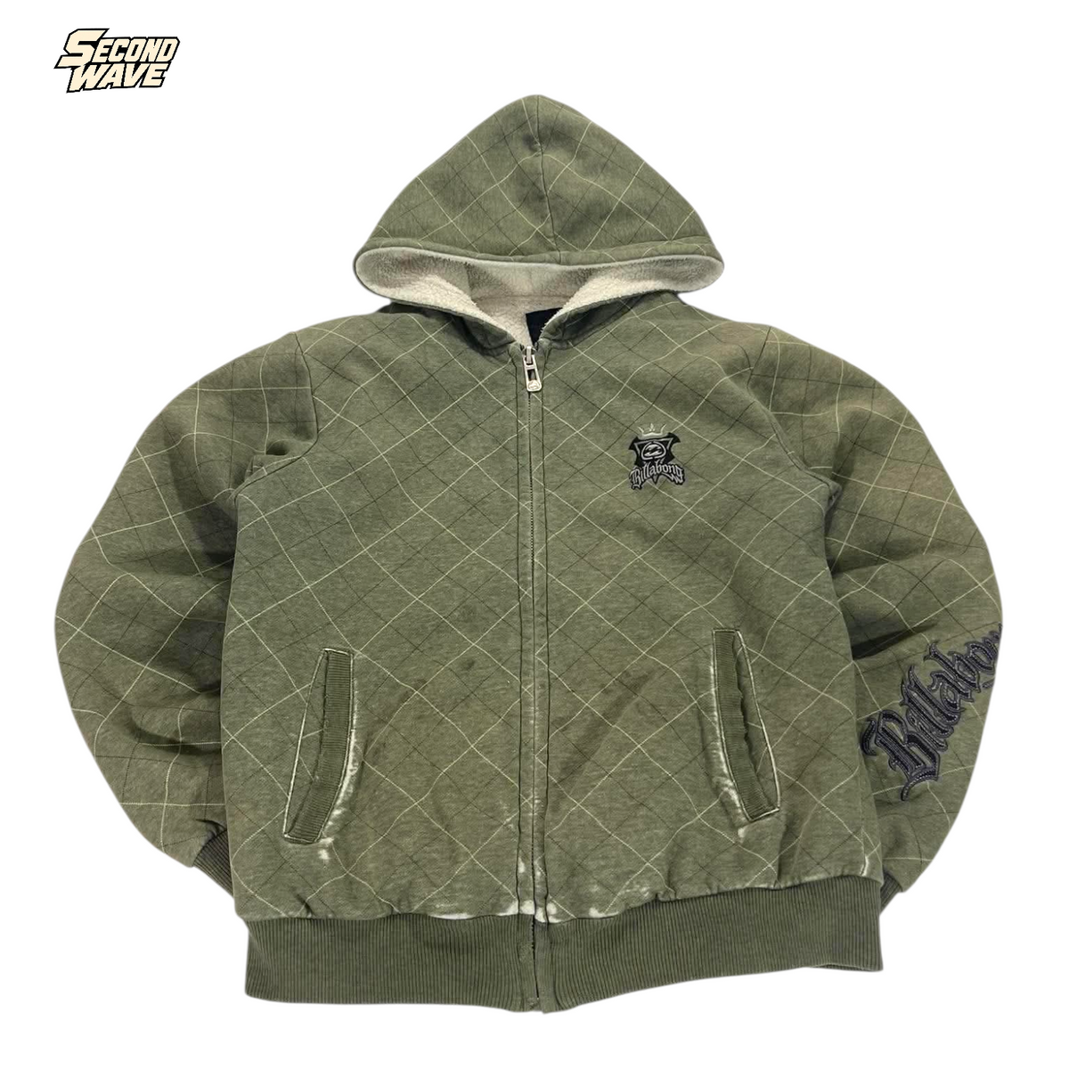 Y2K BILLABONG QUILTED GREEN HOODIE (S)