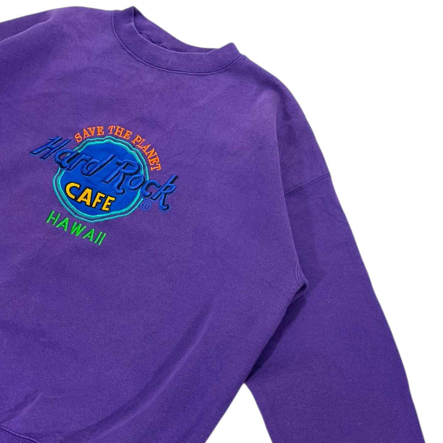 VINTAGE EMBROIDERED HARD ROCK CAFE PURPLE SWEATSHIRT (L)