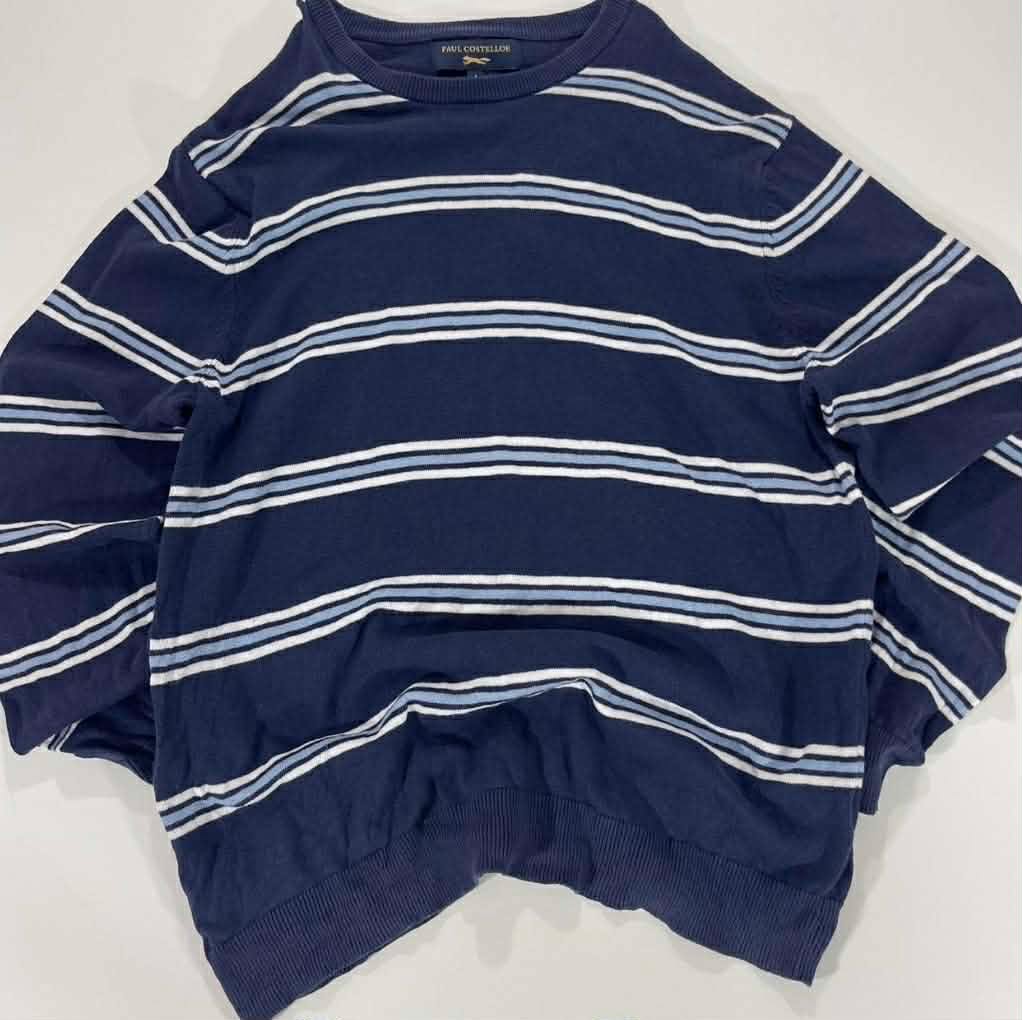 VINTAGE PAUL COSTELLOE BLUE STRIPED LONG SLEEVED SHIRT (L)