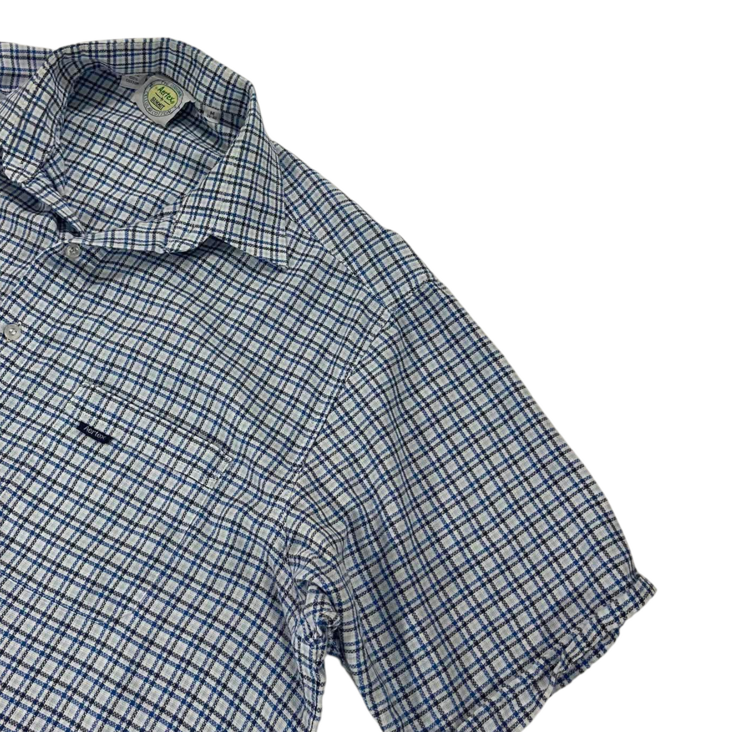 AERTEX BLUE & WHITE PLAID COTTON BUTTON (M)