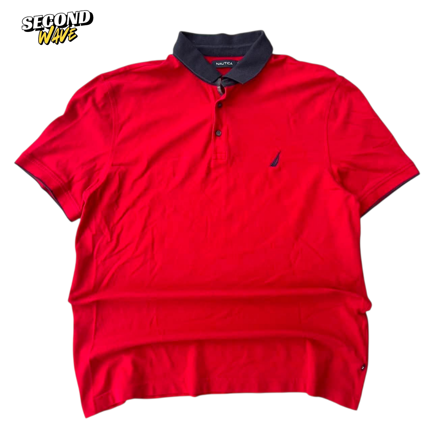 NAUTICA RED POLO SHIRT WITH NAVY COLLAR AND EMBROIDERED LOGO (XL)