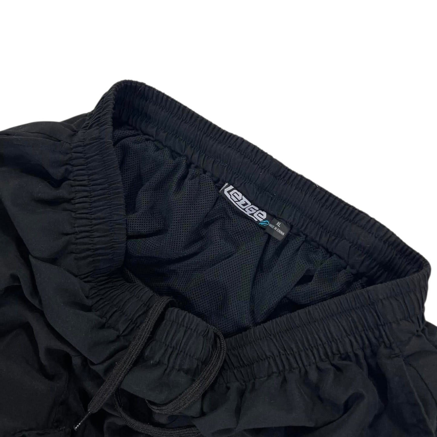 VINTAGE LEDGE BLACK BAGGY WIDE LEG TRACK PANTS (XL)