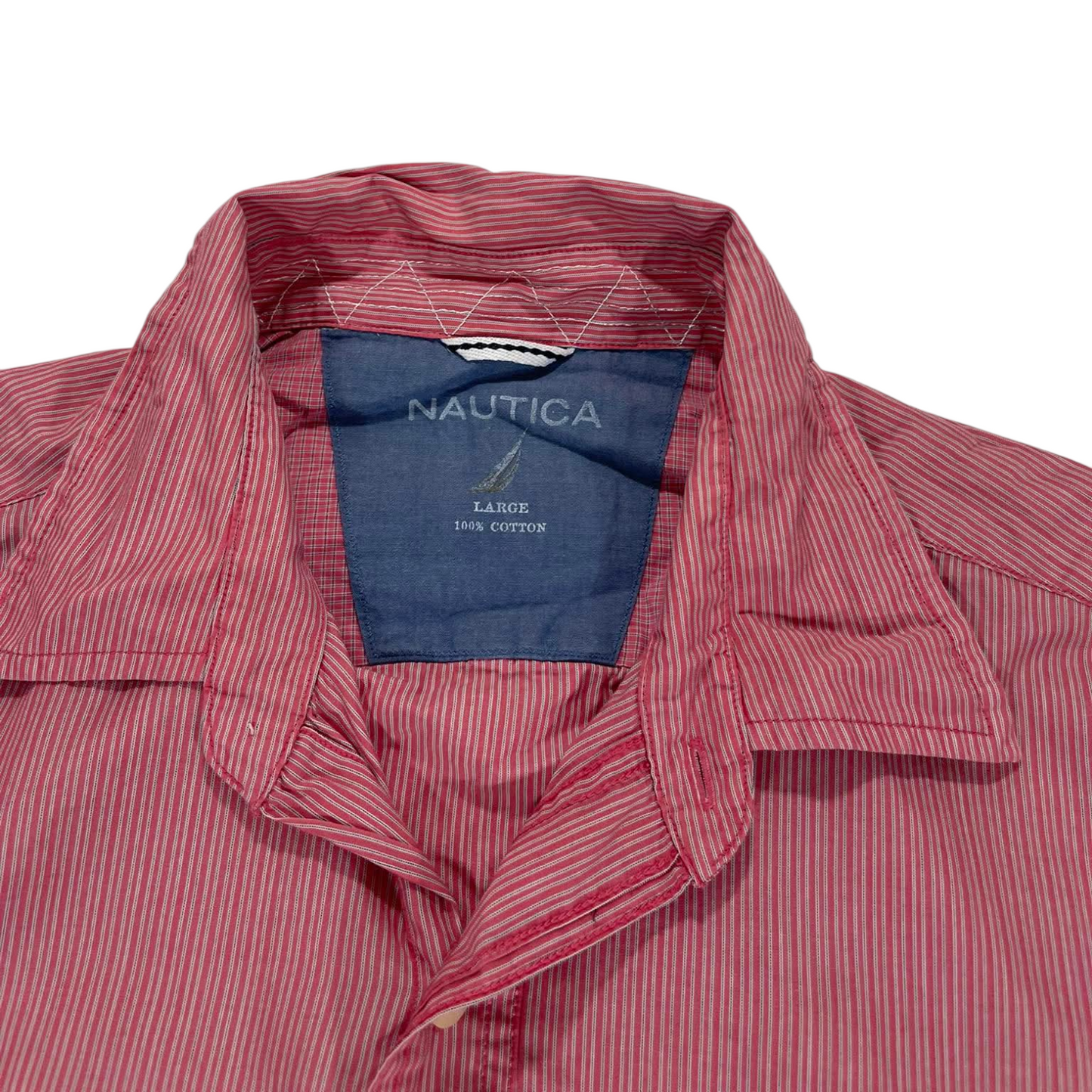 VINTAGE NAUTICA RED STRIPED BUTTON UP SHIRT (L)