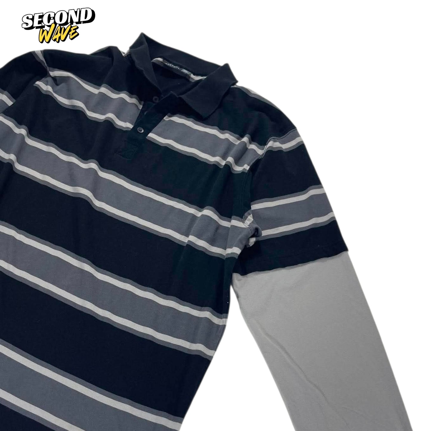 VINTAGE MATCH BLUE STRIPED POLO LONG SLEEVE (XL)