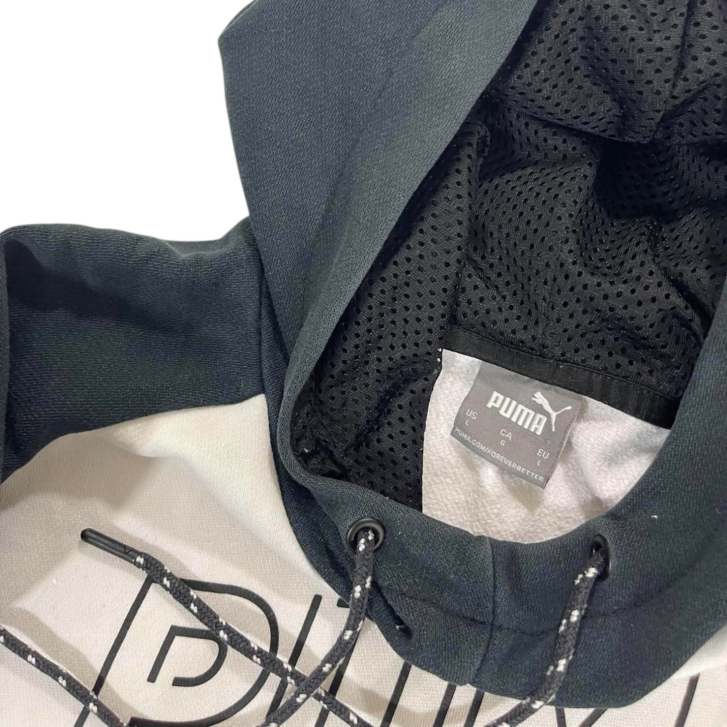 TRASHED PUMA GREY & BLACK HOODIE (L)