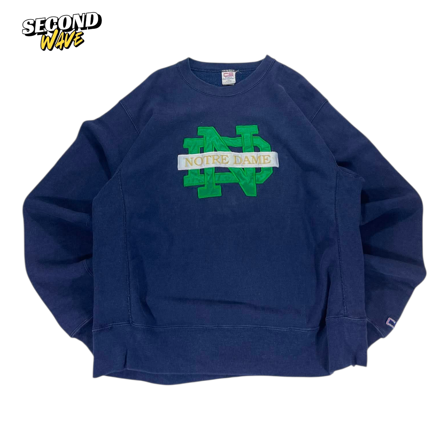 90S NOTRE DAME EMBROIDERED NAVY CREWNECK (XL)