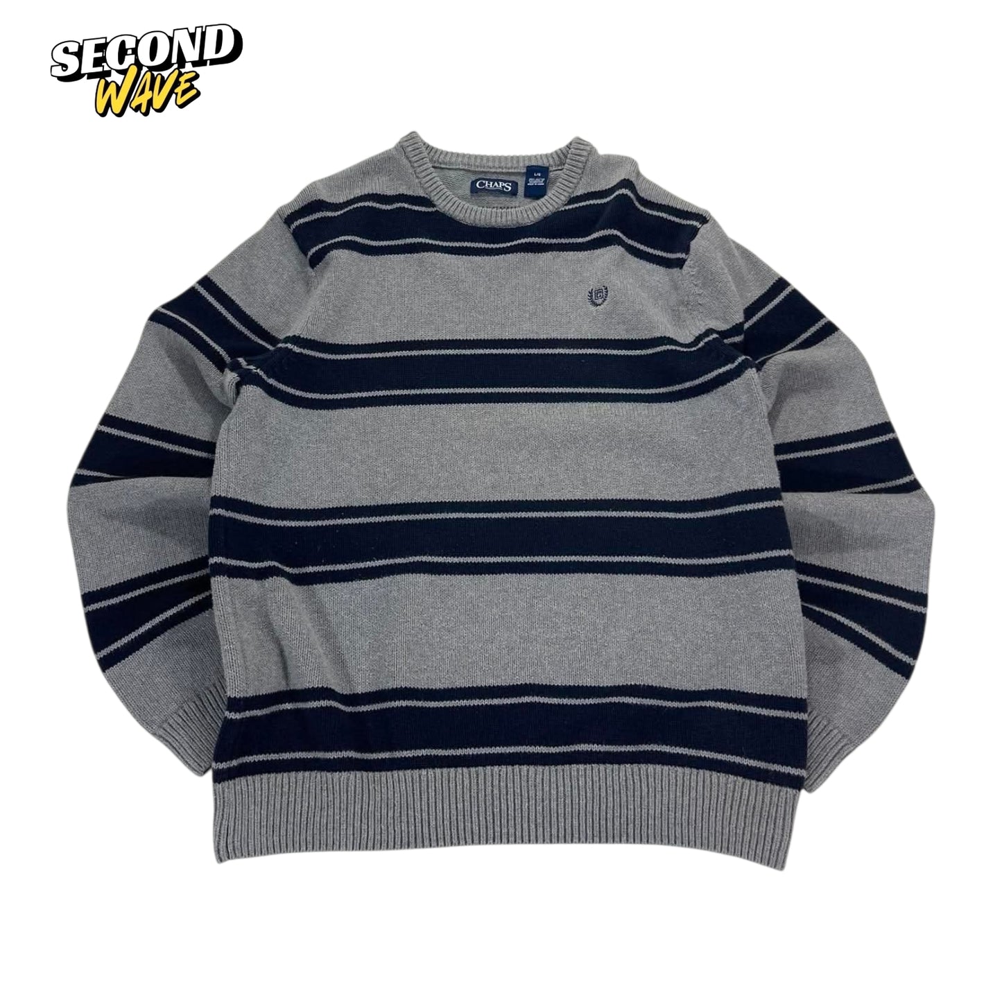 VINTAGE CHAPS GREY STRIPED SWEATER (L)