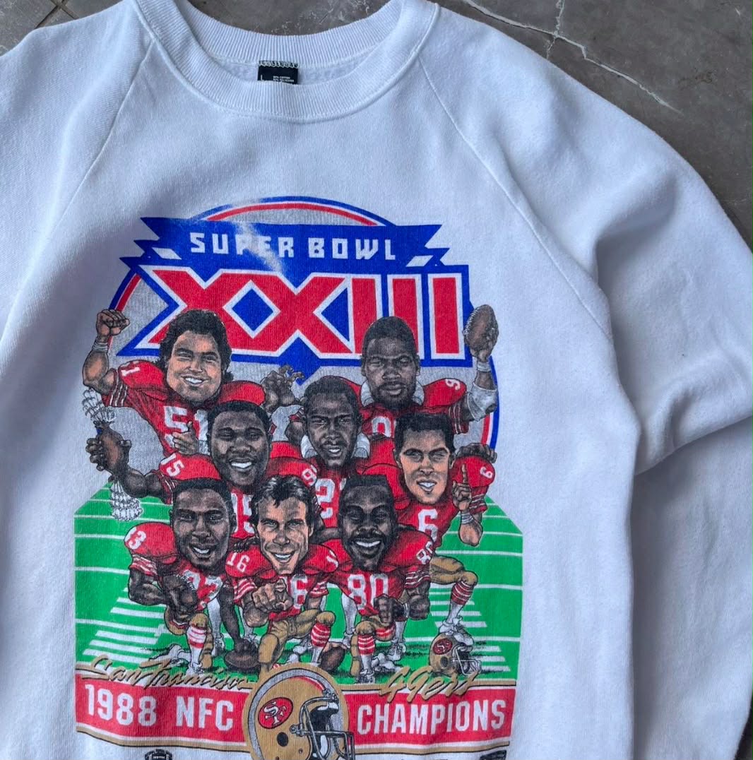 VINTAGE SAN FRANCISCO 49ers SUPER BOWL XXIII WHITE CREWNECK SWEATSHIRT (L)