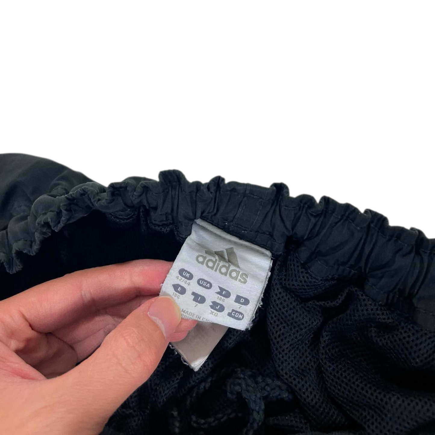 VINTAGE ADIDAS BLACK TRACK PANTS WITH WHITE STRIPED (42-44)