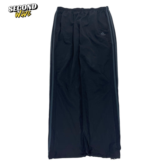 VINTAGE ADIDAS BLACK WITH GREY STRIPES TRACK PANTS (2) (M)