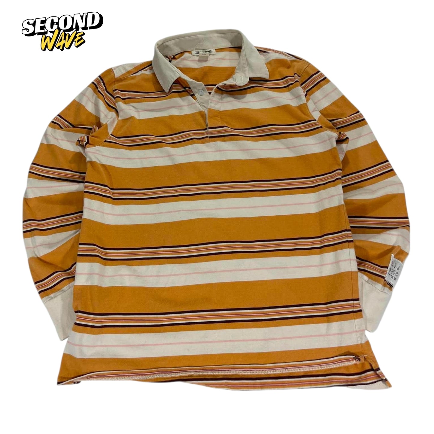 100% COTTON BILLABONG ORANGE STRIPED POLO LONG SLEEVE (S)