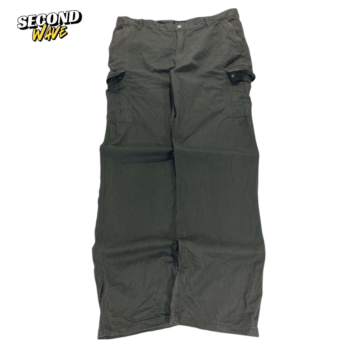 KHAKI GREEN CARGO PANTS WITH ADJUSTABLE WAIST AND POCKETS (38)