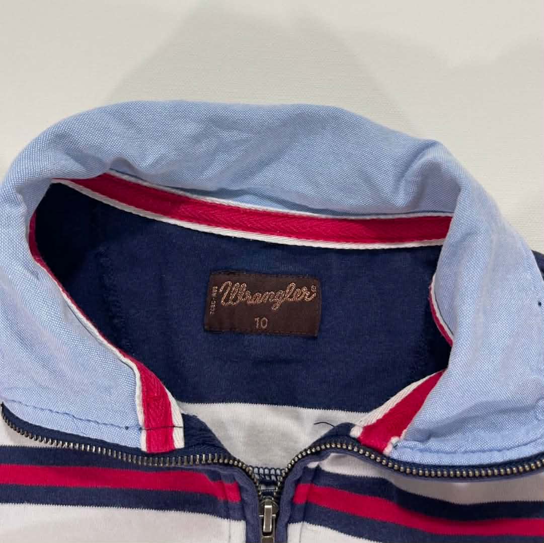 Y2K WRANGLER NAVY BLUE STRIPED QUARTER ZIP SWEATSHIRT (10)