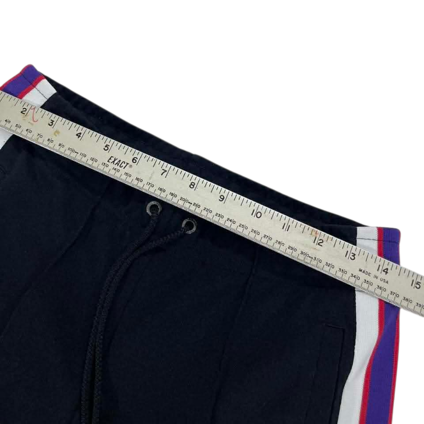 ARMANI EXCHANGE NAVY TRACK PANTS WITH PINK AND PURPLE STRIPES (M)