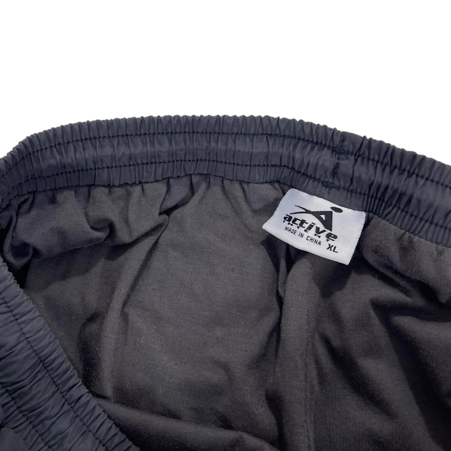 VINTAGE ACTIVE GREY BAGGY TRACK PANTS WITH WHITE STRIPE AND POCKETS (XL)
