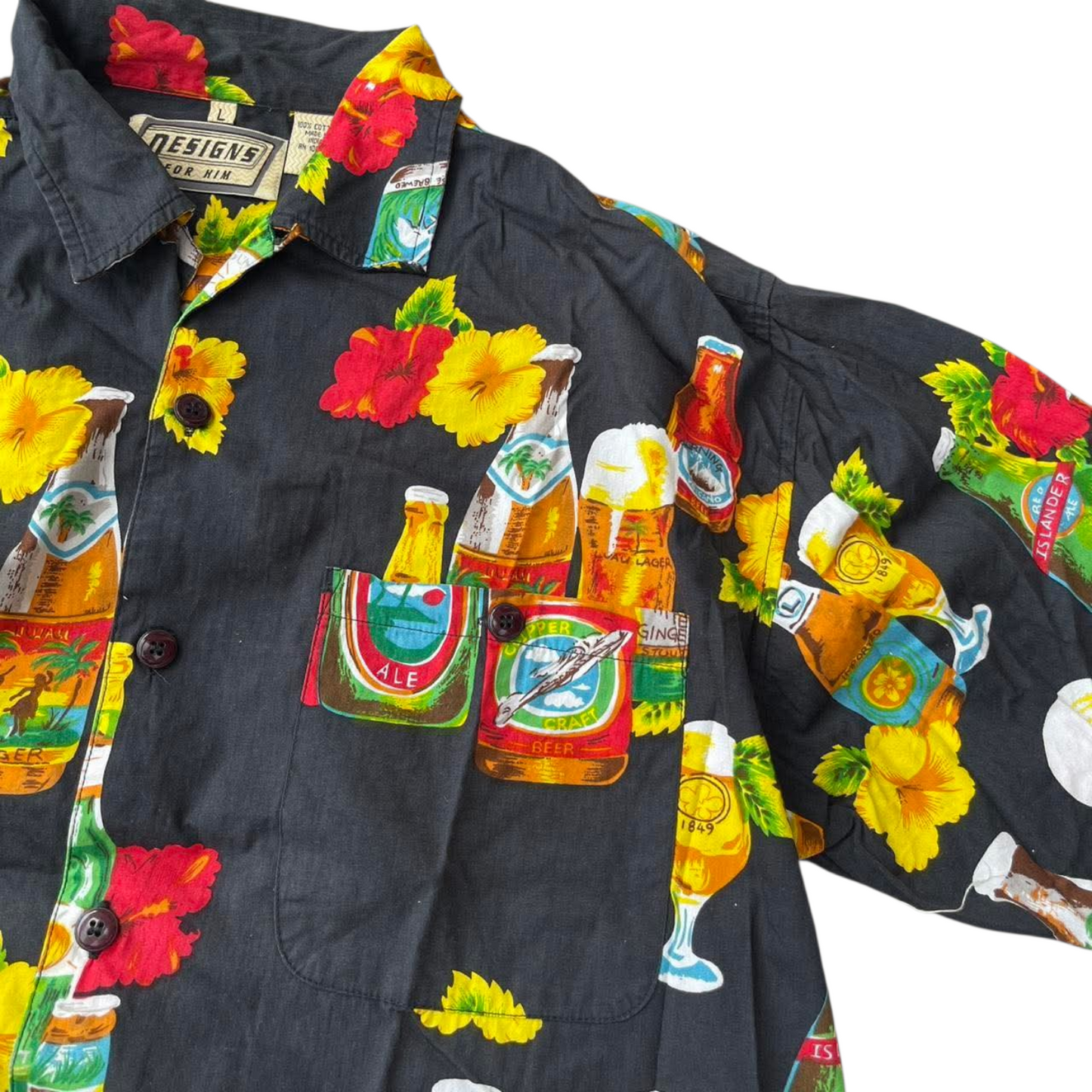 90S BEER ALOHA BUTTON UP SHIRT (L)