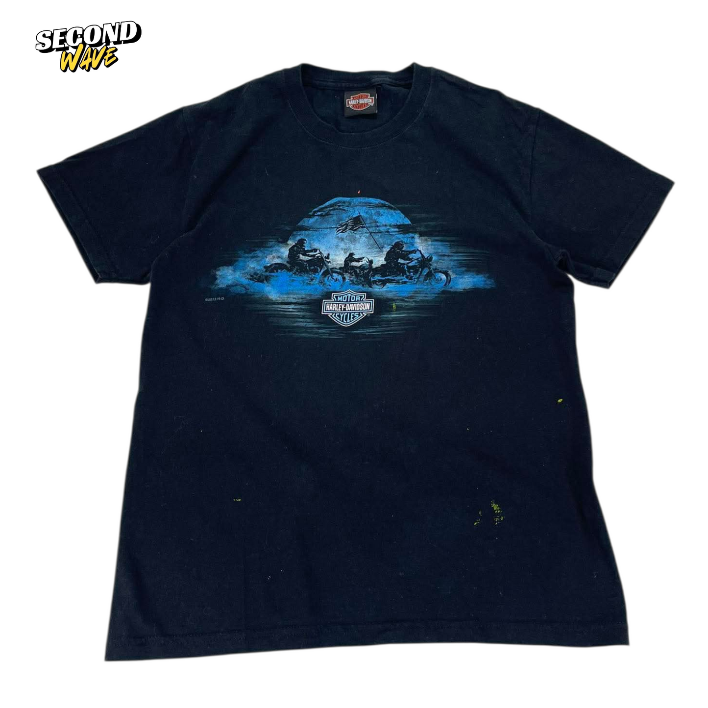 HARLEY DAVIDSON BLACK GRAPHIC TEE WITH BLUE ACCENTS (S-M)