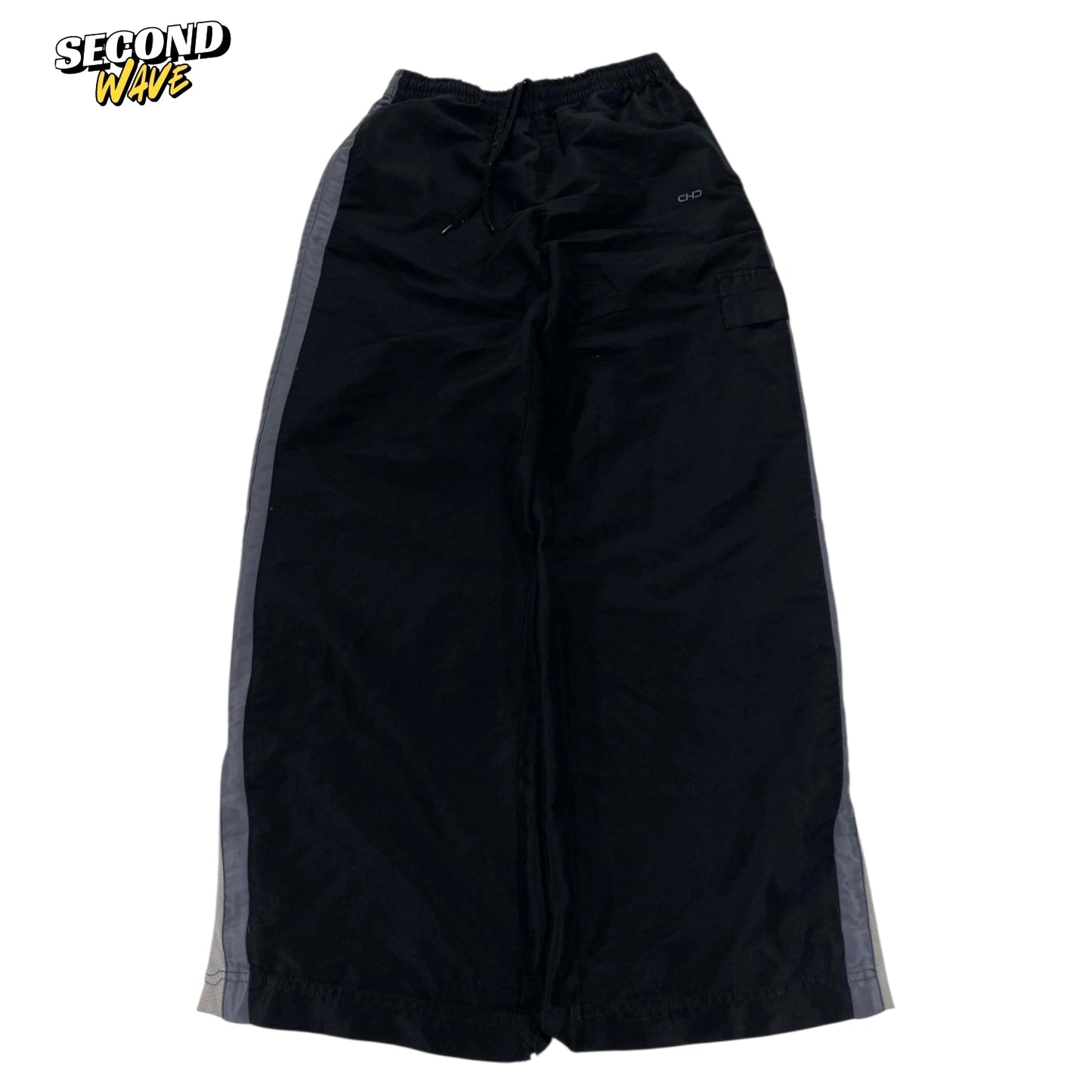 Y2K CHD BLACK BAGGY TRACK PANTS (S-M)