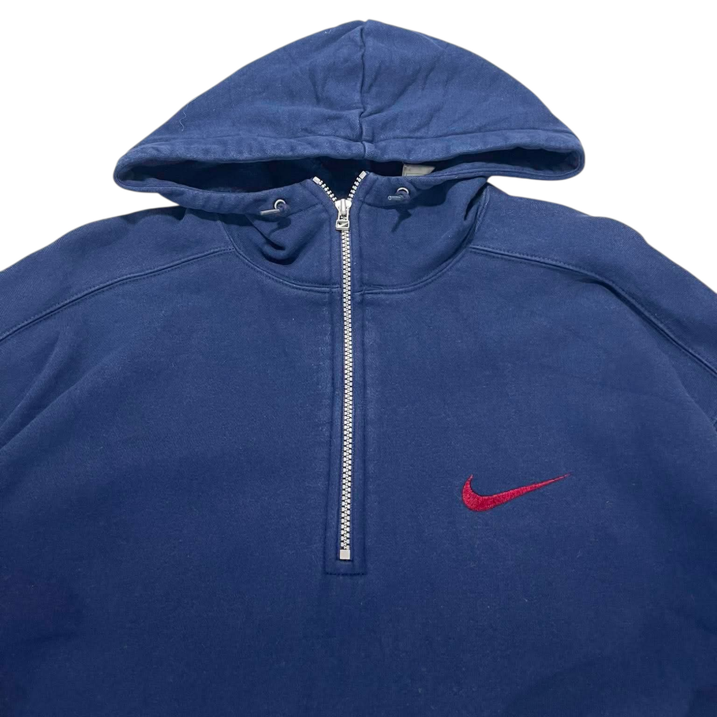 VINTAGE 90S NIKE NAVY BLUE QUARTER ZIP HOODIE (L)