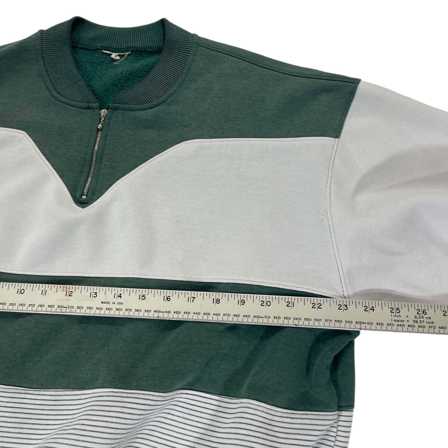 90S GREEN & GRAY STRIPED QUARTER ZIP (M-L)