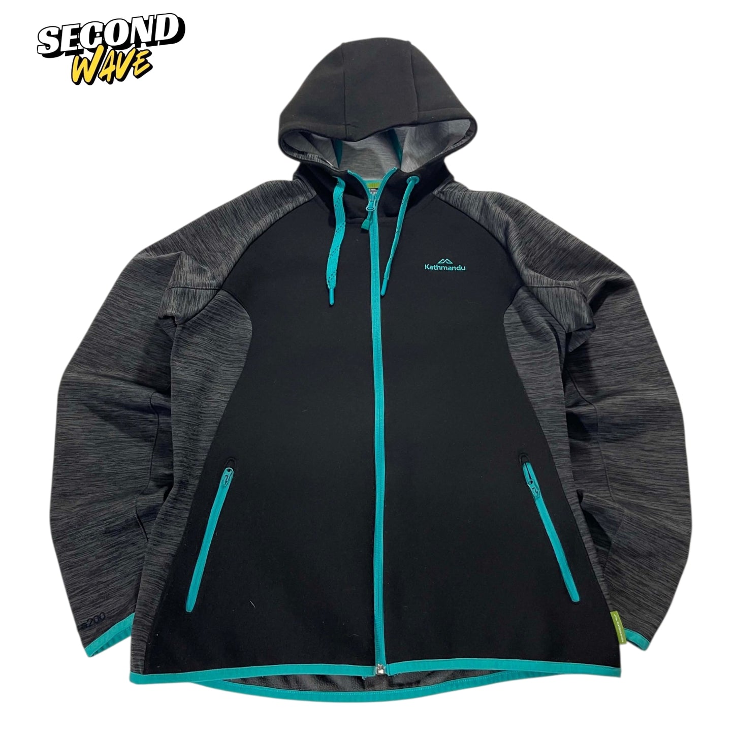 KATHMANDU BLACK AND GRAY ZIP-UP HOODIE (M-L)