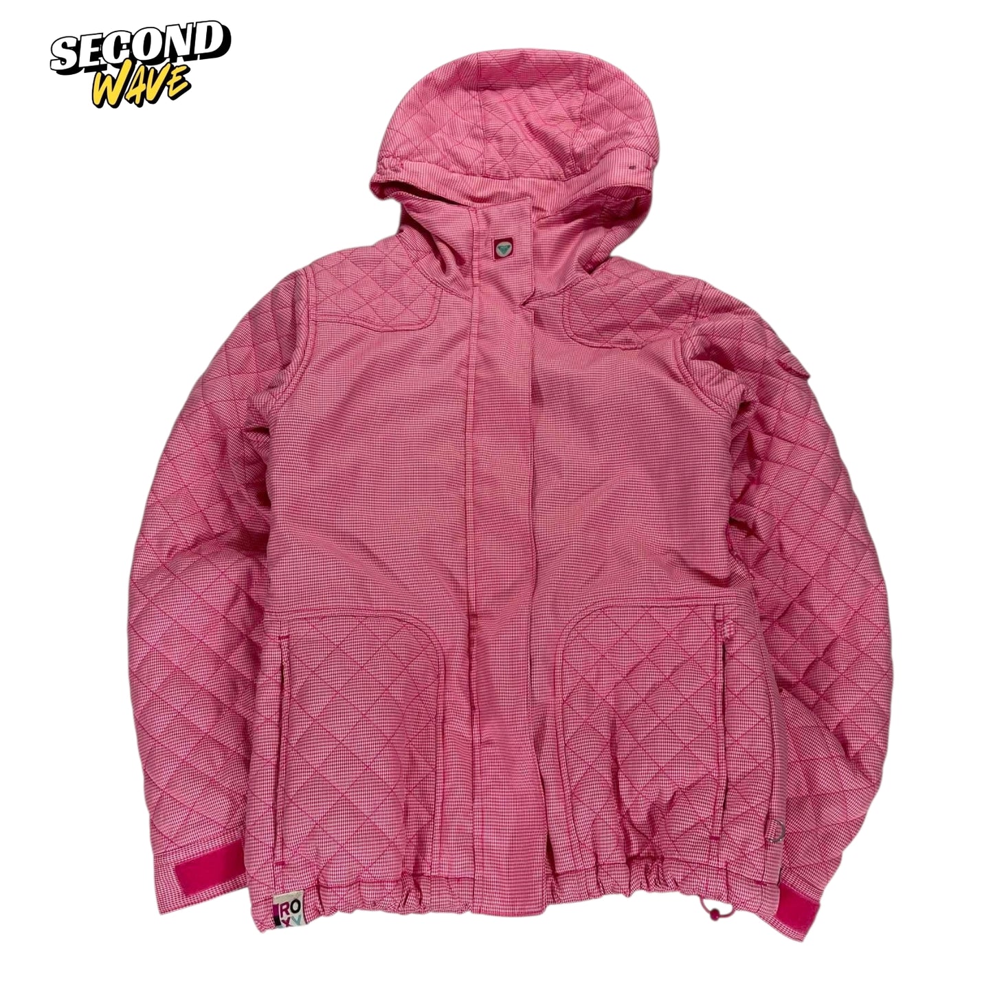 Y2K PINK ROXY JACKET WITH HOOD AND ZIPPER POCKETS (M)