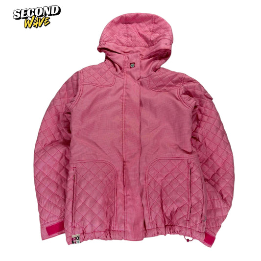 Y2K PINK ROXY JACKET WITH HOOD AND ZIPPER POCKETS (M)