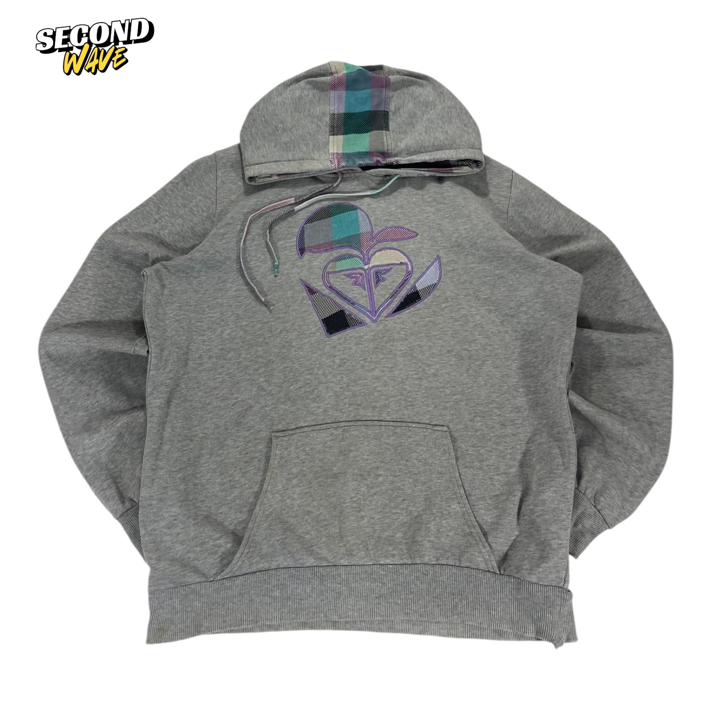 TRASHED VINTAGE ROXY GREY HOODED SWEATSHIRT WITH PLAID LINING (14)